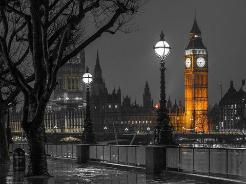 London cityscape in evening Black Ornate Wood Framed Art Print with Double Matting by Frank, Assaf