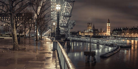 London cityscape in evening White Modern Wood Framed Art Print with Double Matting by Frank, Assaf