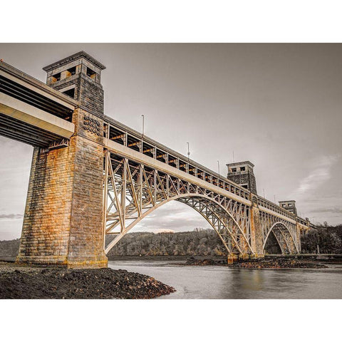Britania bridge in Conwy-North Wales Gold Ornate Wood Framed Art Print with Double Matting by Frank, Assaf