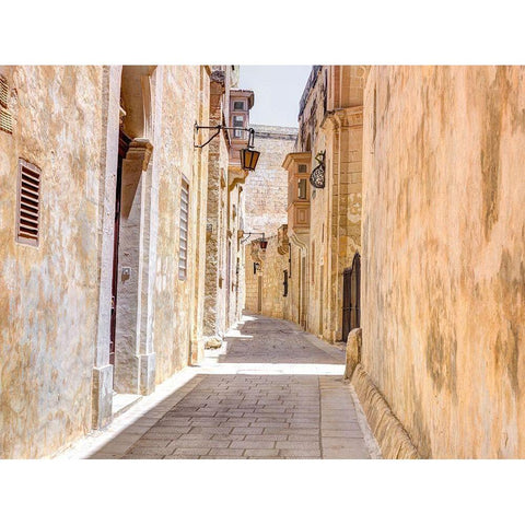Narrow street of Mdina city-Malta White Modern Wood Framed Art Print by Frank, Assaf
