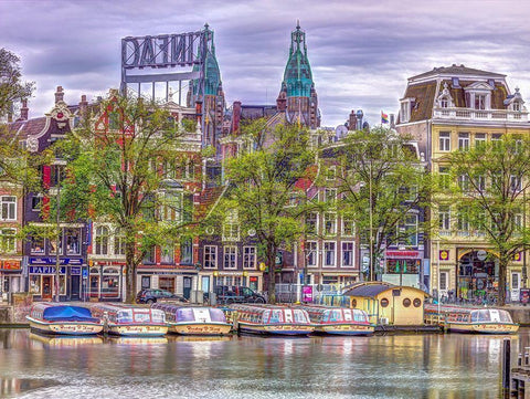 Amsterdam waterfront Black Ornate Wood Framed Art Print with Double Matting by Frank, Assaf