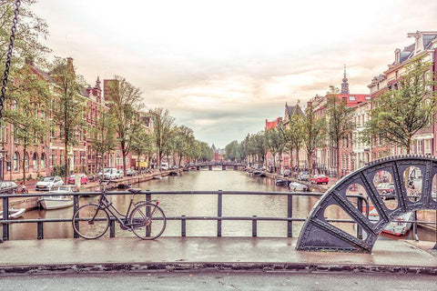 Canal through Amsterdam city Black Ornate Wood Framed Art Print with Double Matting by Frank, Assaf
