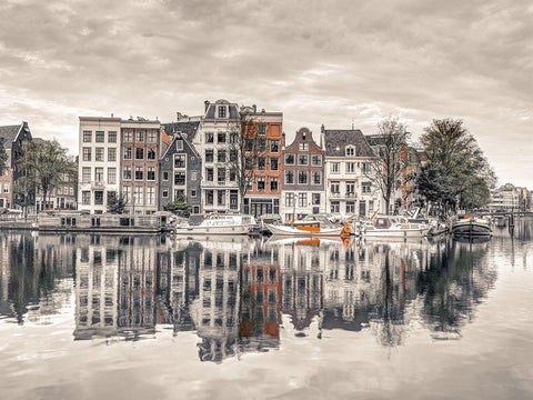 Amsterdam townhouses by the canal Black Ornate Wood Framed Art Print with Double Matting by Frank, Assaf