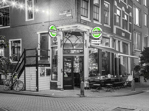 Street cafe in Amsterdam White Modern Wood Framed Art Print with Double Matting by Frank, Assaf