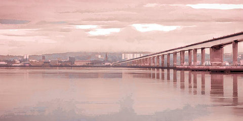 Tay Road Bridge over river Tay-Dundee-Scotland White Modern Wood Framed Art Print with Double Matting by Frank, Assaf