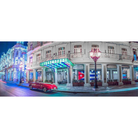 Vintage car outside hotel Inglatera, Havana, Cuba, FTBR 1850 White Modern Wood Framed Art Print by Frank, Assaf