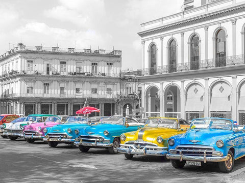 Vintage cars in Havava White Modern Wood Framed Art Print with Double Matting by Frank, Assaf