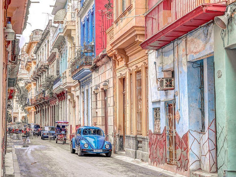 Vintage car on street of Havana, Cuba Black Ornate Wood Framed Art Print with Double Matting by Frank, Assaf
