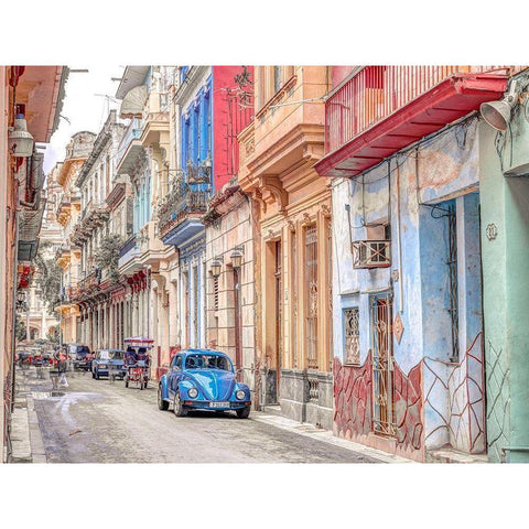 Vintage car on street of Havana, Cuba Black Modern Wood Framed Art Print with Double Matting by Frank, Assaf