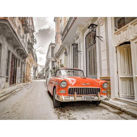 Vintage car on street of Havana-Cuba Black Modern Wood Framed Art Print with Double Matting by Frank, Assaf
