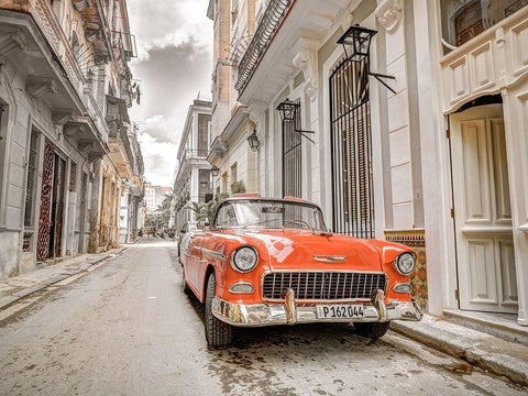 Vintage car on street of Havana-Cuba Black Ornate Wood Framed Art Print with Double Matting by Frank, Assaf