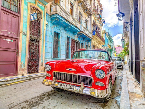 Vintage car on street of Havana, Cuba White Modern Wood Framed Art Print with Double Matting by Frank, Assaf