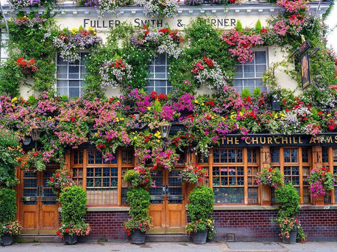 The Churchill Arms pub-London Black Ornate Wood Framed Art Print with Double Matting by Frank, Assaf