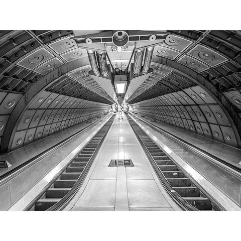 Escalator at subway station Black Modern Wood Framed Art Print with Double Matting by Frank, Assaf