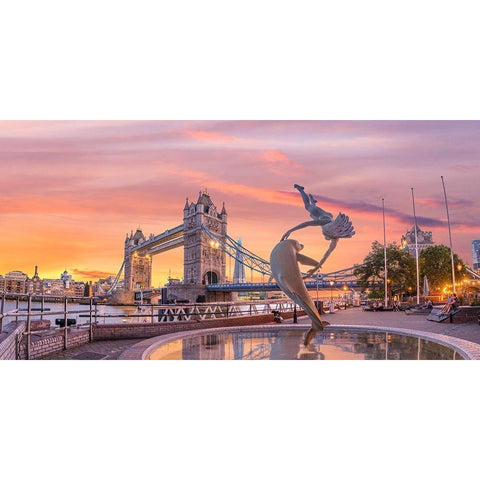 Tower Bridge at sunset, London Black Modern Wood Framed Art Print with Double Matting by Frank, Assaf