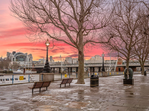 Sunset, Southbank, London White Modern Wood Framed Art Print with Double Matting by Frank, Assaf