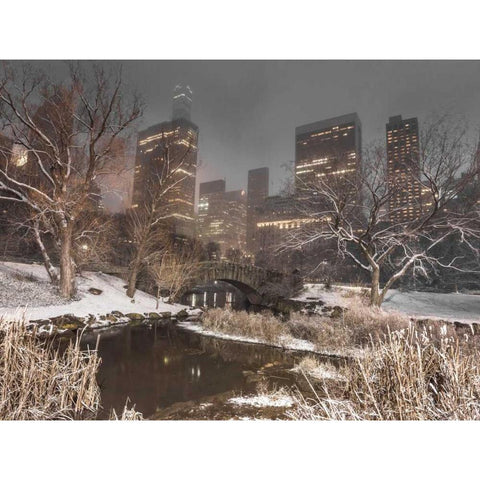 Gapstow Bridge, Central park with Manhattan skyline, New York Black Modern Wood Framed Art Print by Frank, Assaf
