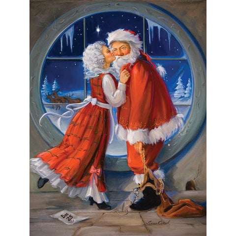 Mrs. Claus Kiss Black Modern Wood Framed Art Print with Double Matting by Comish, Susan
