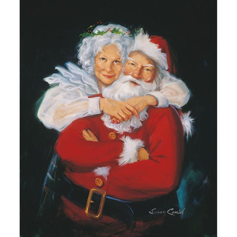 Mr and Mrs Claus Black Modern Wood Framed Art Print with Double Matting by Comish, Susan