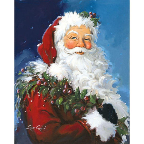 Berry Christmas Black Modern Wood Framed Art Print by Comish, Susan