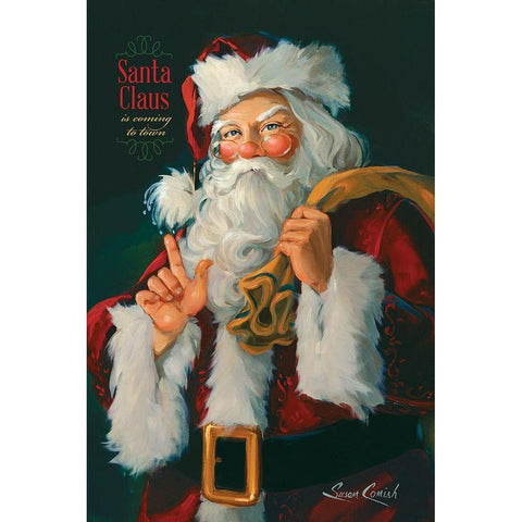 Santa Claus Is Coming Gold Ornate Wood Framed Art Print with Double Matting by Comish, Susan