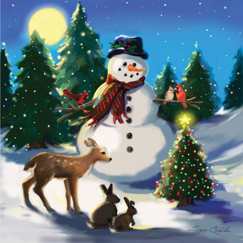 Snowman and Friends Black Modern Wood Framed Art Print with Double Matting by Comish, Susan