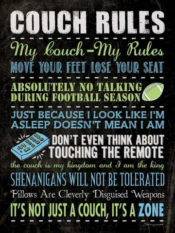 Couch Rules - Black Black Ornate Wood Framed Art Print with Double Matting by Marrott, Stephanie