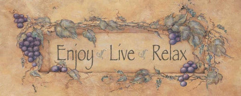 Enjoy Live Relax Black Ornate Wood Framed Art Print with Double Matting by Marrott, Stephanie