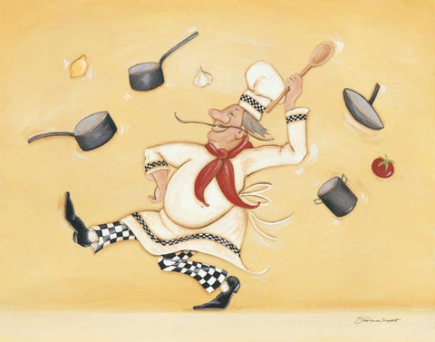 Dancing Chef White Modern Wood Framed Art Print with Double Matting by Marrott, Stephanie
