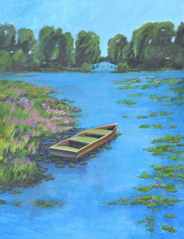 Boat Pond Black Ornate Wood Framed Art Print with Double Matting by Stevens, Allayn