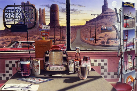Love Diner White Modern Wood Framed Art Print with Double Matting by Consani, Chris