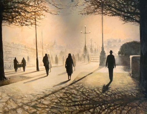 Afternoon In Paris White Modern Wood Framed Art Print with Double Matting by Gipe, Lawernce