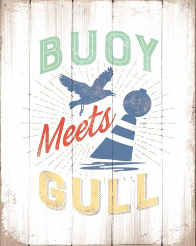 Buoy Meets Gull White Modern Wood Framed Art Print with Double Matting by Brando, JJ