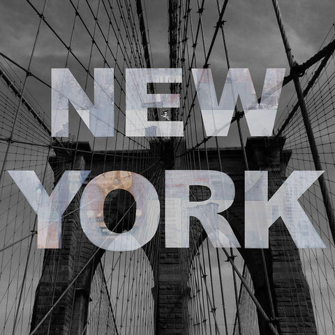 New York Collage Black Modern Wood Framed Art Print with Double Matting by Holzner, Renate