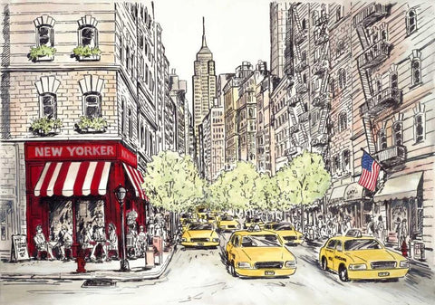 New Yorker White Modern Wood Framed Art Print with Double Matting by Marceau, Chloe