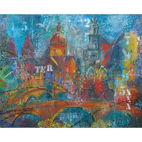 ABSTRACT CITY Black Modern Wood Framed Art Print with Double Matting by Mizo