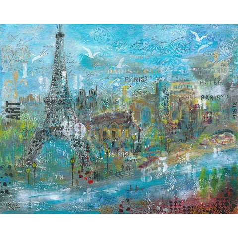ABSTRACT PARIS Black Modern Wood Framed Art Print with Double Matting by Mizo