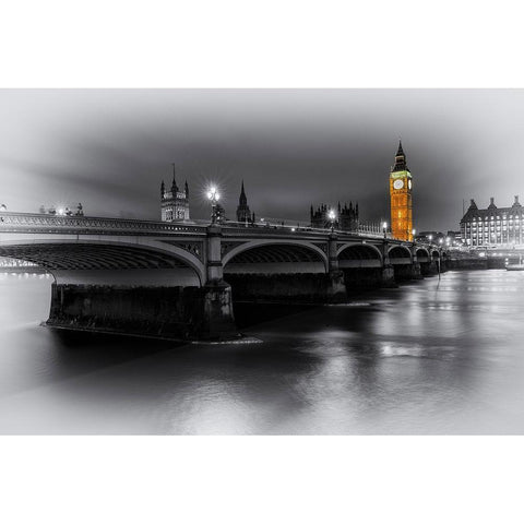 LONDON TOWER AND BIRDGE Black Modern Wood Framed Art Print with Double Matting by Kostka, Vladimir