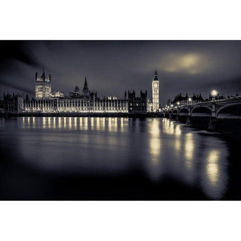 LONDON PARLIAMENT Black Modern Wood Framed Art Print with Double Matting by Kostka, Vladimir