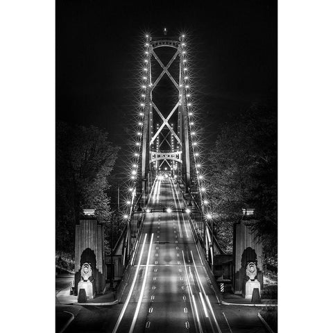 Liongate Bridge Black Modern Wood Framed Art Print with Double Matting by Kostka, Vladimir