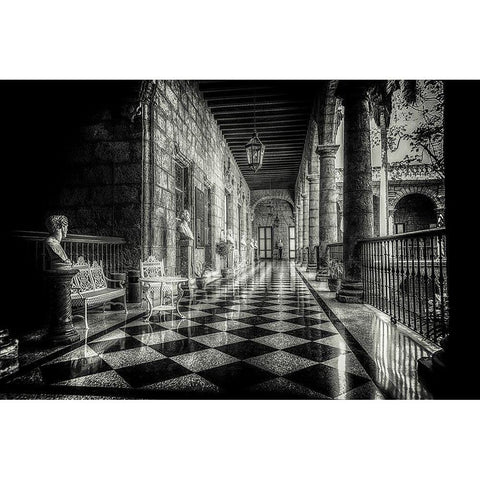 Church Hallway Black Modern Wood Framed Art Print with Double Matting by Kostka, Vladimir