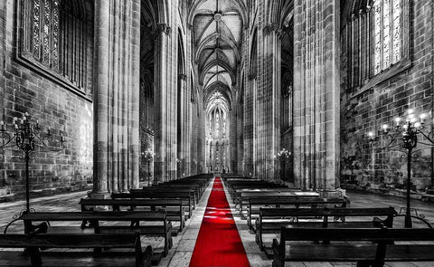 Church Mosteiro da Batalha White Modern Wood Framed Art Print with Double Matting by Kostka, Vladimir