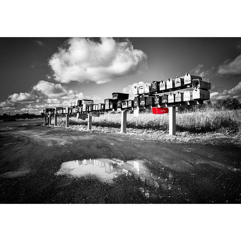 Mail Boxes Red Black Modern Wood Framed Art Print with Double Matting by Kostka, Vladimir