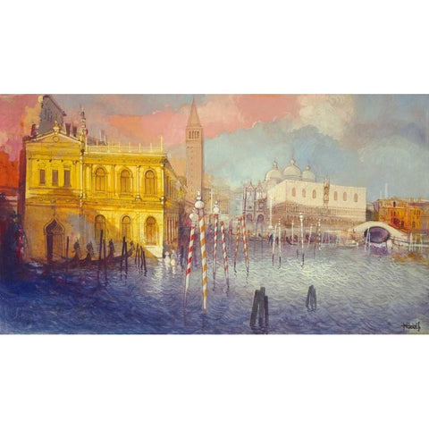 Venezia III Black Modern Wood Framed Art Print with Double Matting by Milani
