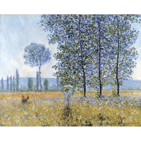 Sunlight Under The Poplars Black Modern Wood Framed Art Print with Double Matting by Monet, Claude