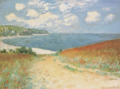 Chemin dans les blés àPourville, 1882 White Modern Wood Framed Art Print with Double Matting by Monet, Claude