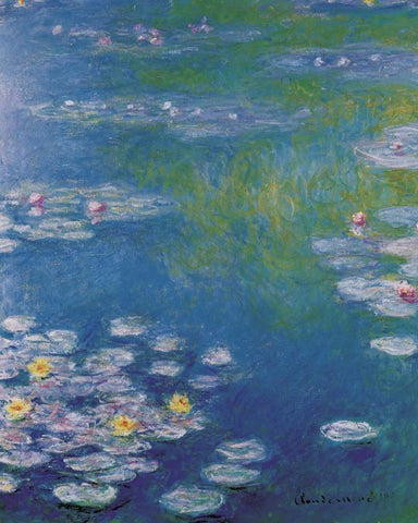 Waterlilies at Giverny White Modern Wood Framed Art Print with Double Matting by Monet, Claude