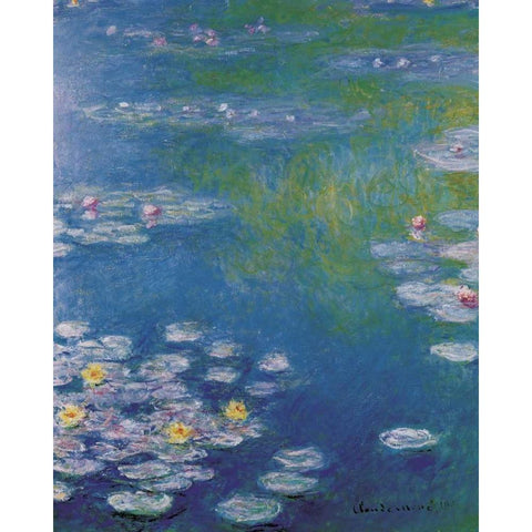 Waterlilies at Giverny Gold Ornate Wood Framed Art Print with Double Matting by Monet, Claude