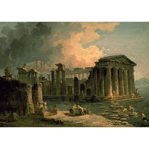 Ruins of a Doric Temple White Modern Wood Framed Art Print by Robert, Hubert