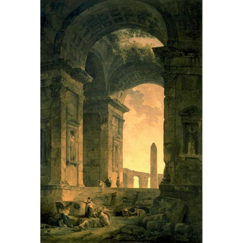 The Landscape with Obelisk White Modern Wood Framed Art Print by Robert, Hubert